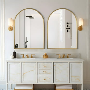 39"x30" Modern Arched Aluminum Alloy Frame Wall Mirror Wall Mounted Mirror,Gold