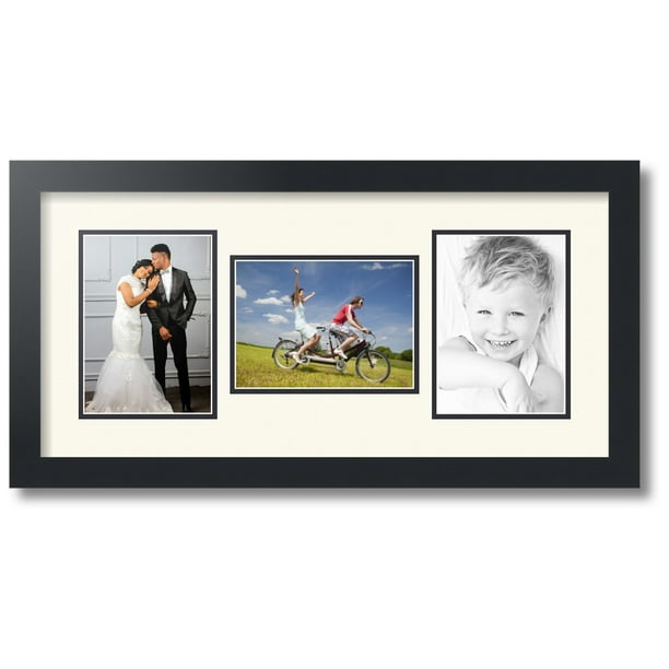 ArtToFrames Collage Photo Picture Frame with 3 5x7 Openings, Framed in Black with Off White