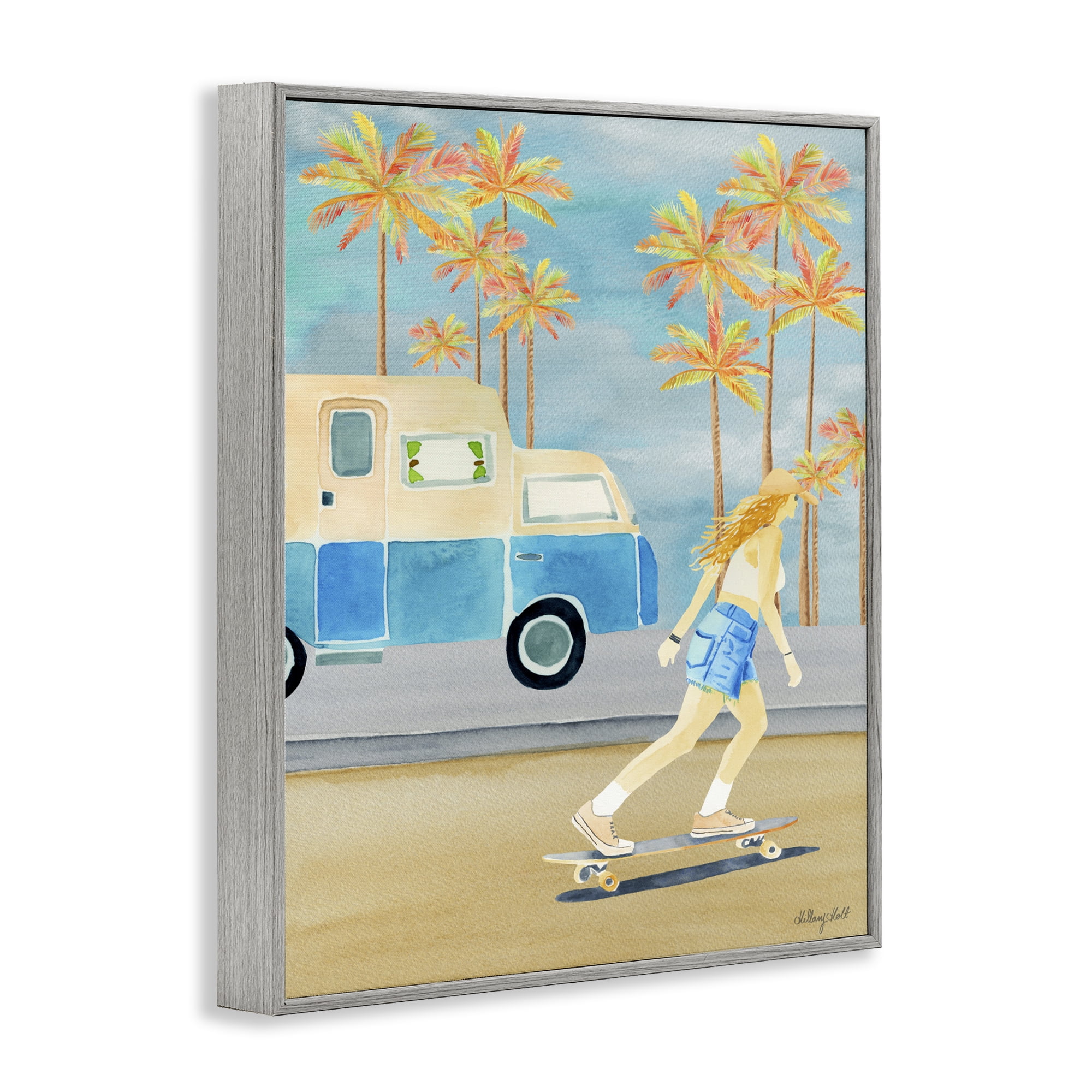 Stupell Industries Santa Monica Road Trip Gray Framed Giclee Art, design by Hillary Holt