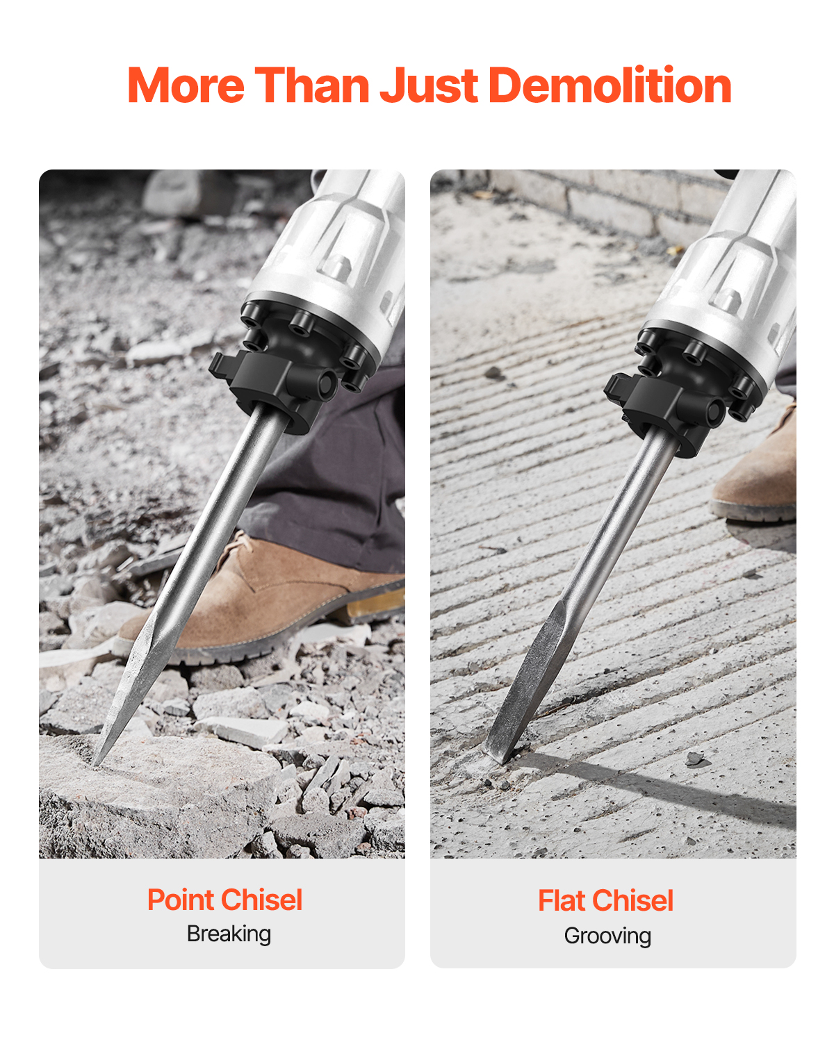 VEVOR Demolition Jack Hammer, 3500W Jack Hammer Concrete Breaker, 2pcs Chisel with Gloves & 360°C Swiveling Front Handle for Trenching, 1900 BPM Heavy Duty Electric Jack Hammer, Black