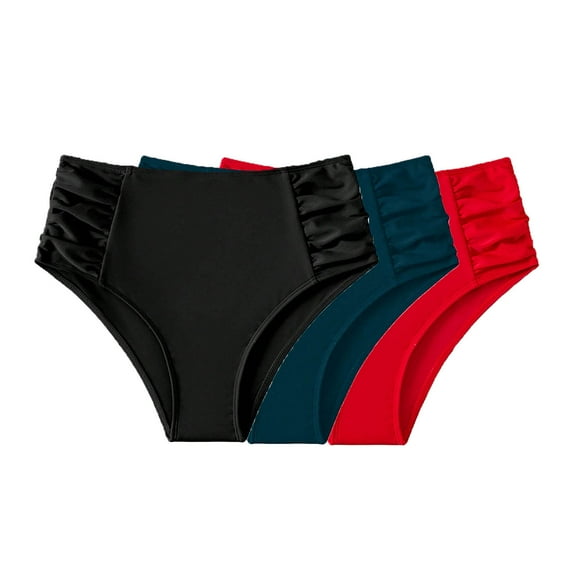 WREESH 3-Pack Women's High-Waisted Ruched Bikini Bottoms, Tummy Control Swimwear, Quick-Dry Bathing Suit Bottom