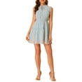 thumbnail image 1 of INSPIRE CHIC Vestido sin mangas de línea A con cuello de volantes y lazo de flores pequeñas M Azul, 1 of 6