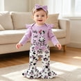 thumbnail image 2 of Baby Girl Fall Winter Newborn Going Home Outfit 0 3 6 9 12 18 Months Infant Baby Girls Cow Print Romper Tops and Long Bow Flared Trousers Headband Clothing Sets, 2 of 5