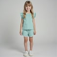 thumbnail image 2 of Povozer Girls Clothe Summer Solid Color Outfits Set Toddler Girls Top Shorts Set(Green,12-18M), 2 of 9