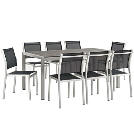 Modway Shore 9 Piece Outdoor Patio Aluminum Dining Set Silver