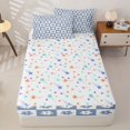 thumbnail image 4 of Erosebridal Gentle Daisy Flower Pattern Zipper Full Size Comforter Sets with Fitted Sheet and 2 Pillowcases,Checker Square Print Zipper Bedding Set,Dusty Blue White,Reversible, 4 of 6