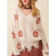 thumbnail image 2 of Suéter de Halloween para mujer Tsseiatte, jersey de calabaza de manga larga con cuello en V, suéter cálido para otoño e invierno., 2 of 6