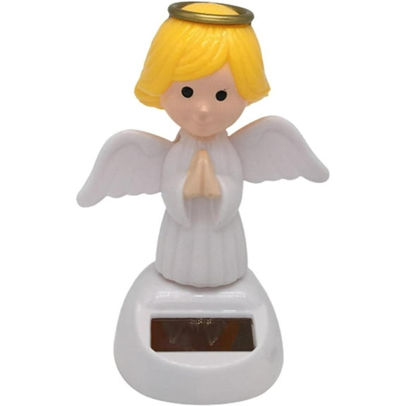 Solar Powered Angel Figurine - White, Gold - Car Dashboard Decoration - Eco-Friendly ABS Material - Cute Bobble Head Toy - Indoor Decorative Ornament