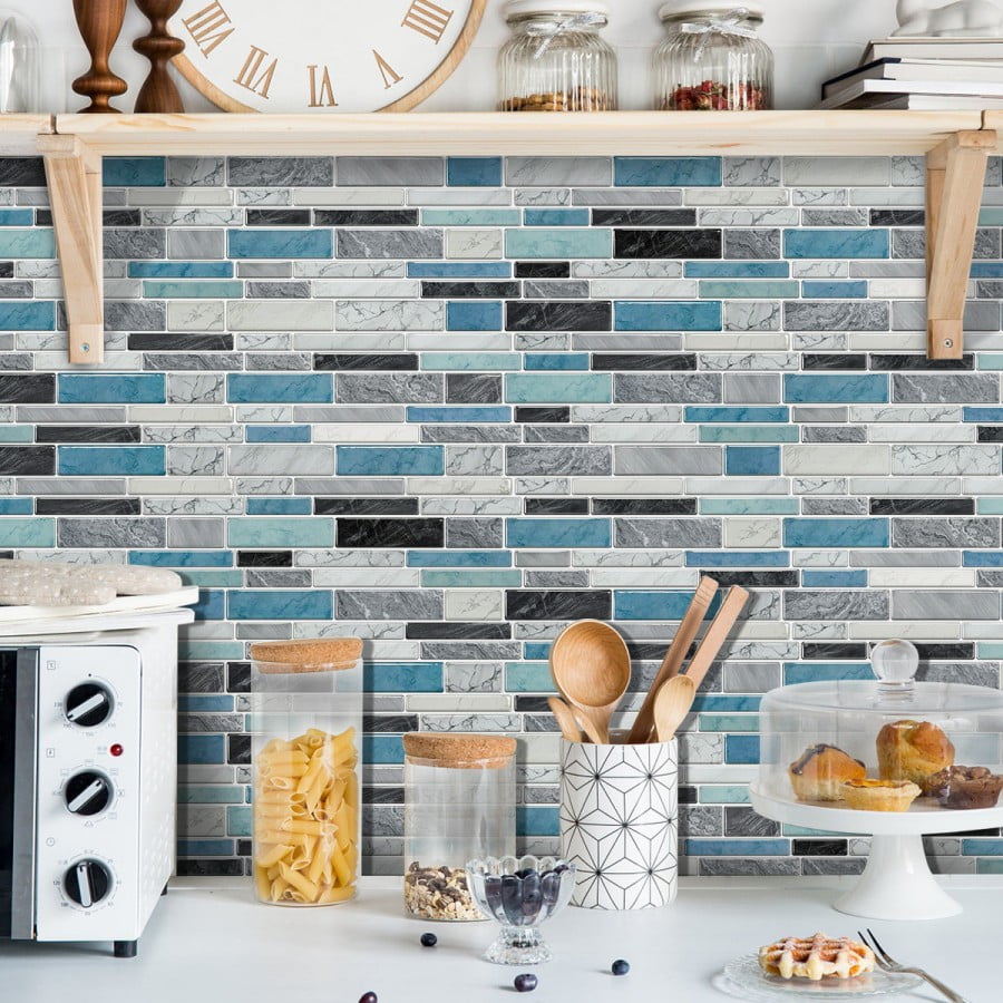 Peel and Stick Backsplash Wall Tiles,Self-Adhesive,Oil Proof,Waterproof, Removable Wall Panels for Kitchen & Bathroom,Modern Design, Easy Install (9.68x4.72 inch,48 Pack)