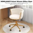 thumbnail image 3 of Velvet Woven Home Office Chair, Modern Swivel Desk Chair with Wheels, Height Adjustable Vanity Chair with Gold Metal Base and Hand Weaving Back, Beige, 3 of 7