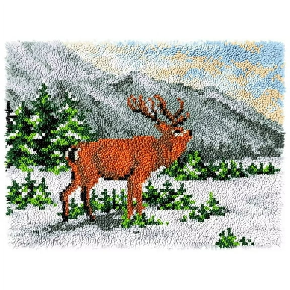 Latch Hook Rug Kit,Cute Deer DIY Latch Hook Rug Making Kit for Adults Kids, Cross Stitch Kit Carpet Making Cushion Needlework for Beginners
