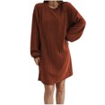 thumbnail image 1 of ameIAEA Robe à Manches Longues pour Femmes Col Rond Couleur Unie Décontractée Ample Automne Mini Robes 2024, 1 of 7