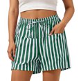 thumbnail image 2 of Axiiglly Womens Shorts Striped Print High Mid Rise Drawstring Elastic Waist Summer Beach Boho Shorts with Pockets, S-3XL, 2 of 6