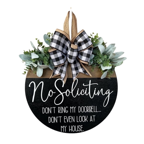 Youersen No Soliciting Sign for Residence, Wood Plaque Door Decor, 12"x12" Hanging Sign for Porch, Outdoor