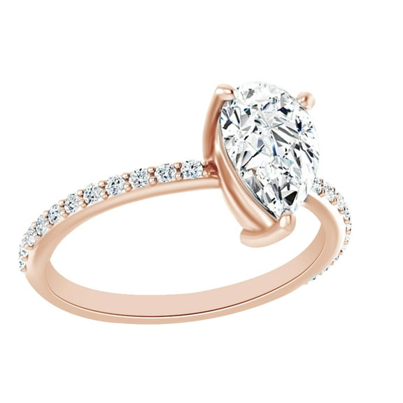 AFFY Simulated White Moissanite & Diamond Solitaire Engagement Ring In 14K Rose Gold, Size-7