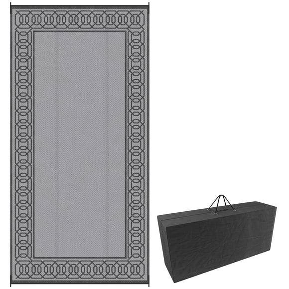 Outsunny Waterproof Outdoor Rug with Carrying Bag, 9' x 18', Black and Grey