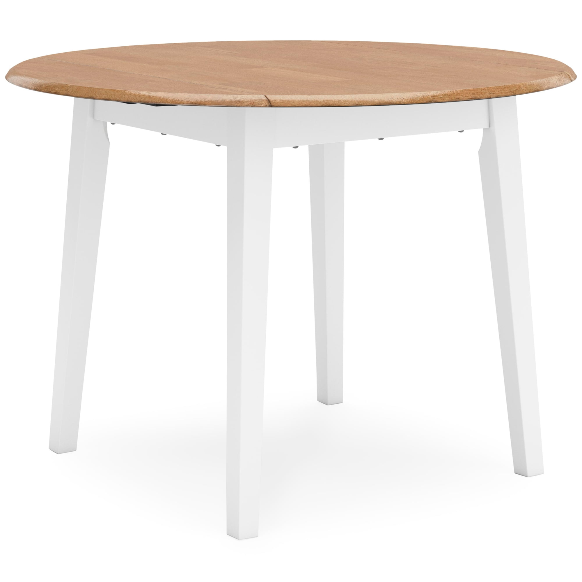 Signature Design by Ashley Gesthaven Round Drop Leaf Dining Table – Natural Wood & White Base, Space-Saving, Contemporary Kitchen & Dining Room Table
