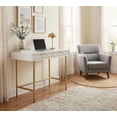 thumbnail image 3 of White Two-Drawer Office Desk with Metal Frame - Compact Workstation Table with Storage Drawers - Ideal for Home, Study or Bedroom - Color: White, 3 of 5
