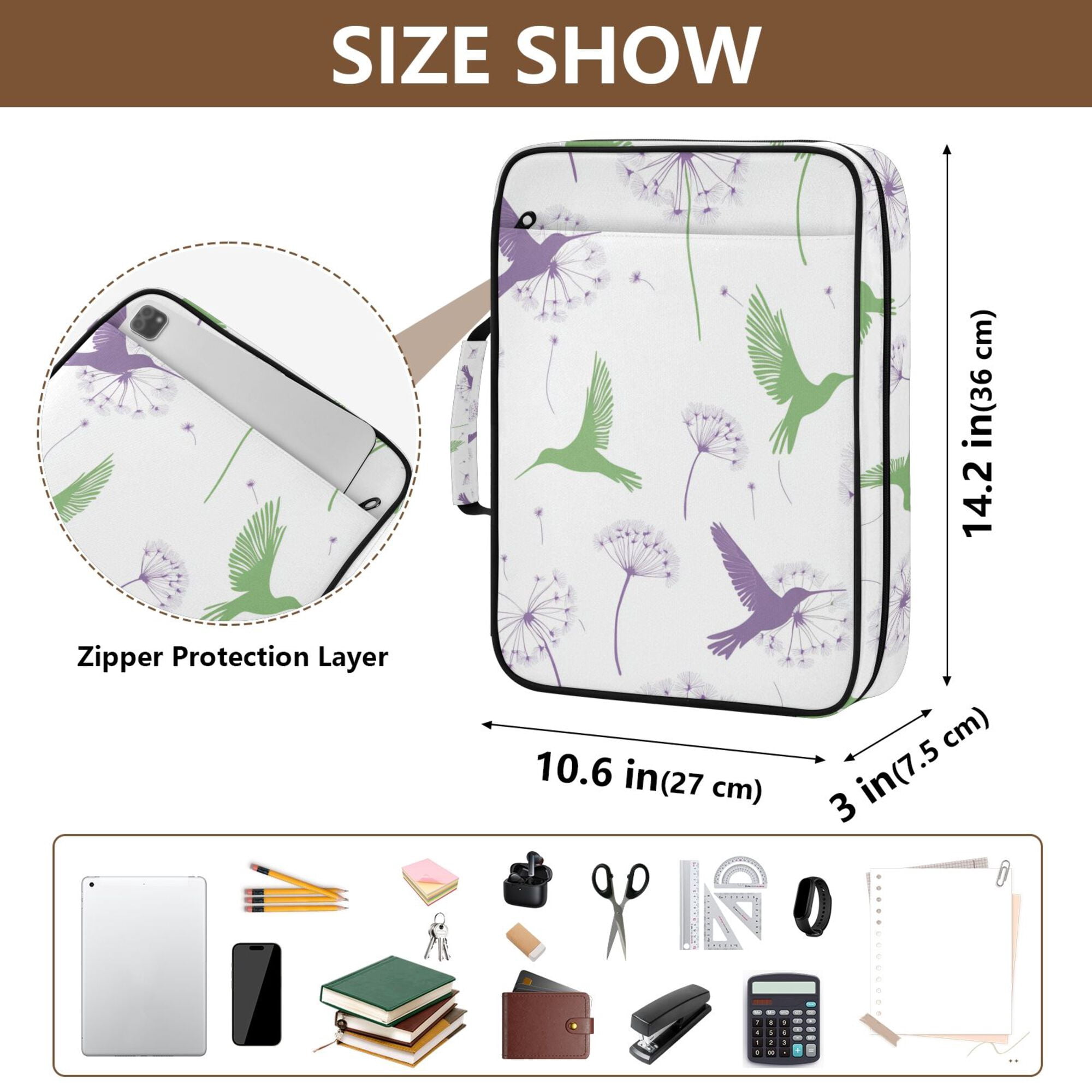 FORMRS Accordion File Folder A4 Size 7-Pocket Expanding Document Organizer Bag with 3 Ring Binder, Purple Birds