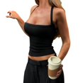 thumbnail image 4 of MVRLSH Womens Tank Tops Loose Fit Casual Crisscross Strap Backless Cropped Ribbed Neck Lace Trim Tank Top Tops Black Size XL, 4 of 7