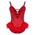 thumbnail image 7 of Aislor Women Rhinestones Feather Dacne Leotard Sleeveless Ballet Unitard Cocktail Party Dress Stage Wear Red S, 7 of 7