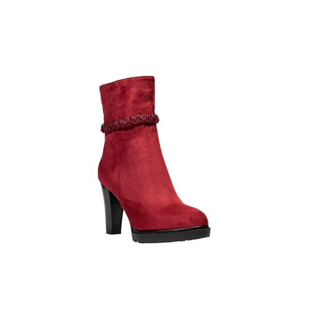 Botines Tacones Vestir Leon Mujer Dama Rojo Vino Gamuza W180K246