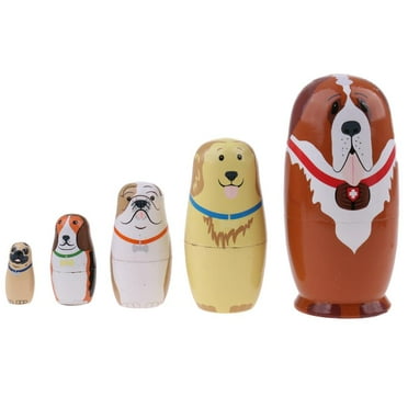 5 Pieces Set Cute Dogs Patterns Wooden Russian Nesting Dolls Stacking Matryoshka toy Office Decoration