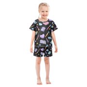 Kawaii Style Makeup Pattern Summer Pajama Set Soft Cotton Short Sleeve Sleepwear 2PCS Pajama Sets Breathable Lounge Set Size 5Y