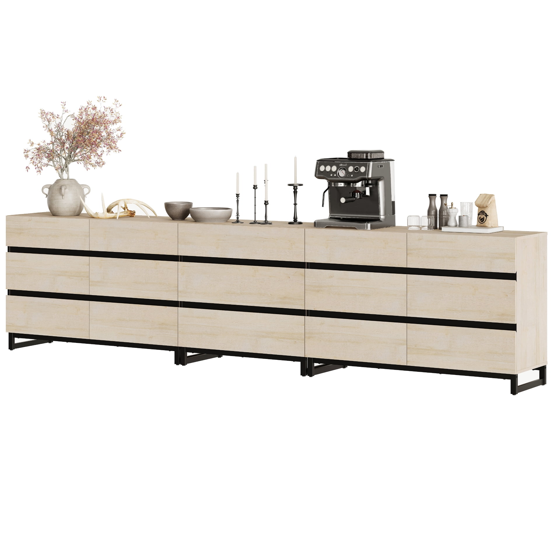 3 In 1 Multifunctional Sideboard Buffet Cabinets With 15 Drawers, Modern Sideboard Credenza With Adjustable Shelf And Metal Base, Coffee Bar Cabinet Storage Cabinet For Living Room, Kitchen