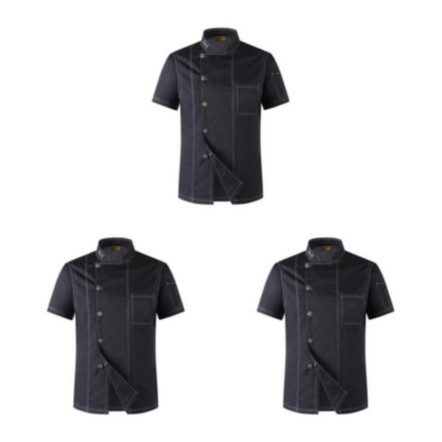 Maytalsory Convenient And Easy-to-clean Chef Coat Button Must-have For Every Chef Polyester Short Sleeve Chef Chef Jacket black m 3Set