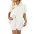 thumbnail image 2 of pstuiky Two Piece Sets for Women Summer Fashion Solid Color Lightweight 2 Piece Sleepwear Leisure Loose Fit Collared Short Sleeve Pajama Sets with Shorts Women'S Loungewear Sets White M, 2 of 7