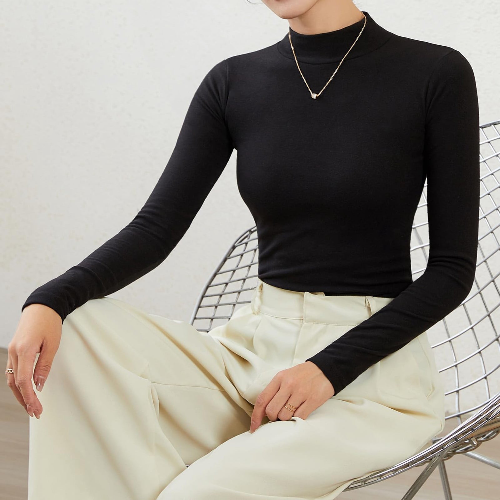 Sous-Vêtement Thermique Femme Col Mock Polaire - Tee Shirt Manches Longues Coton Chaud Hiver