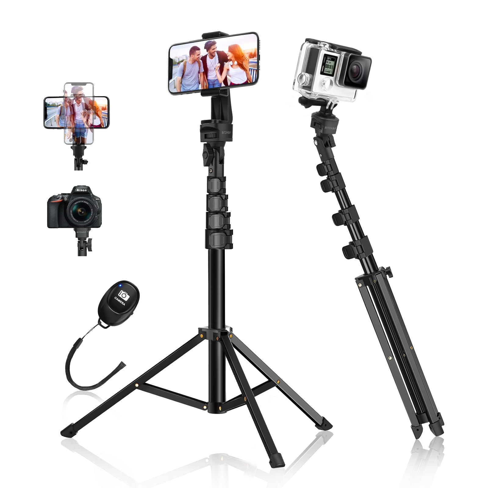 Onn 52 Aluminum Camera Smartphone Tripod Adjustable Height Light Weight W Mounts For Slr Camera Smartphone Gopro Walmart Com