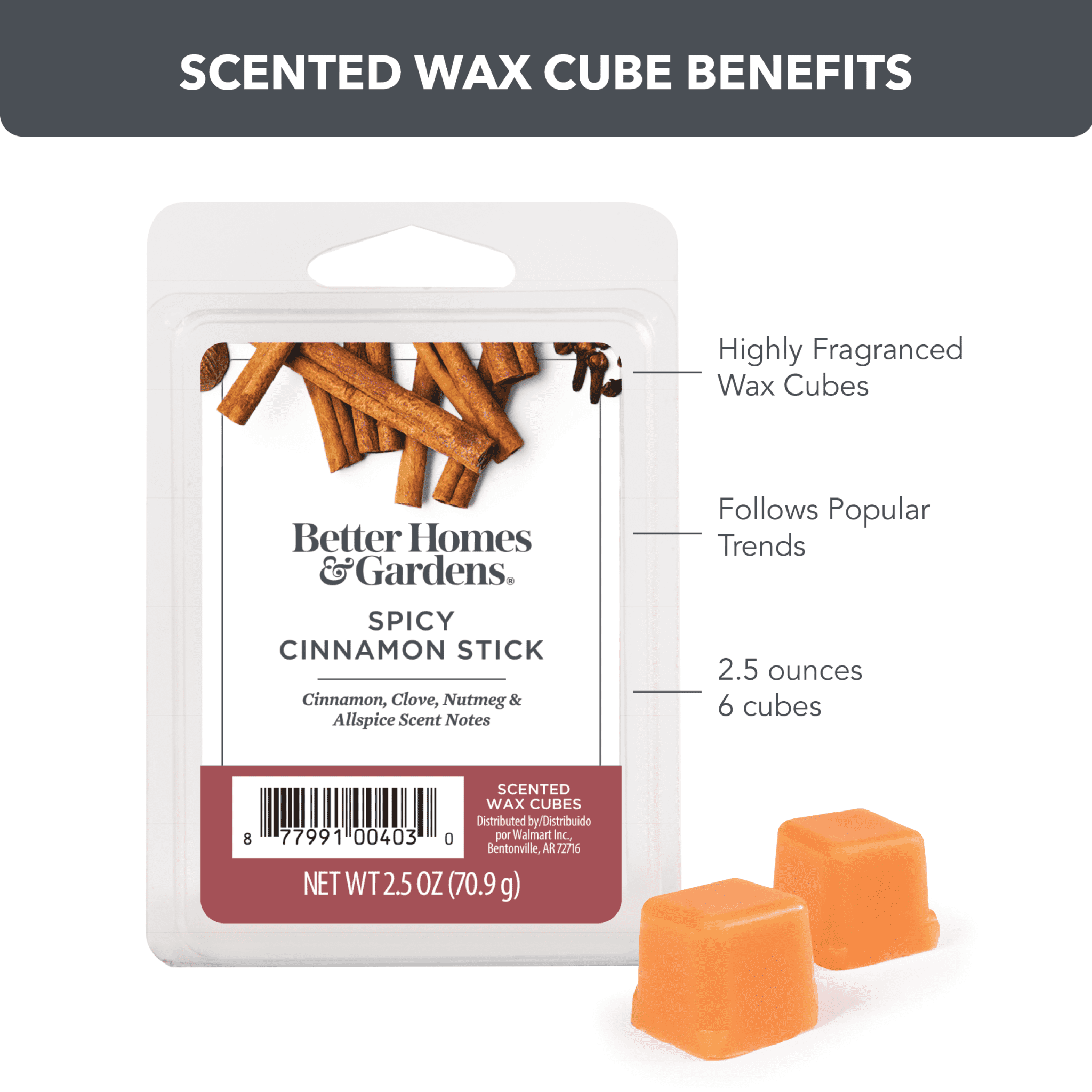 Spicy Cinnamon Stick Scented Wax Melts, Better Homes & Gardens, 2.5 oz (5-Pack)