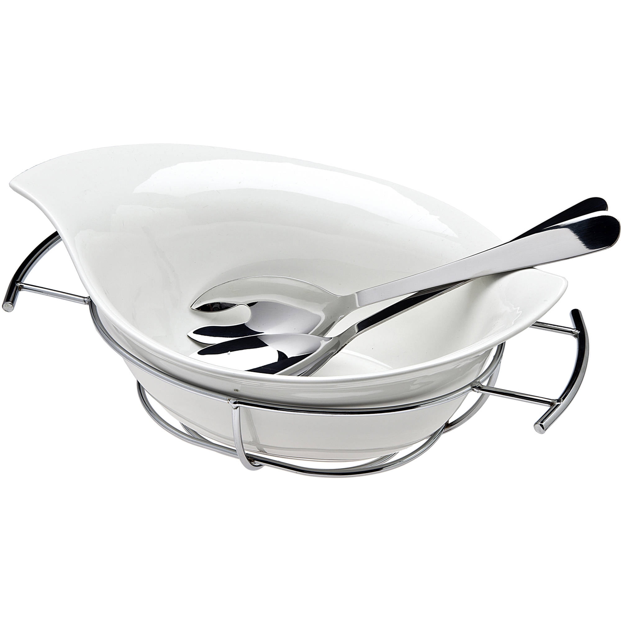 Generic Natural Oval Salad/Serving Bowl, Servers On Rack