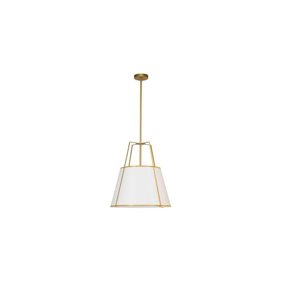 Homestock Rococo Radiance 3-Light Trapezoid Pendant - Elegant Gold Finish with White Fabric Shade, Classic Hanging Light for Dining or Entryway