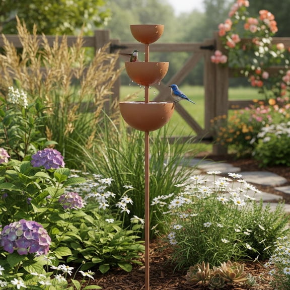Outdoor Bird Bath Metal 3-Tier Fountain Basin, Vintage Copper Finish Pedestal with 2-Prong Ground Stake, 27 Inch Tall Rust-Proof Feeder for Garden Yard Patio Decor