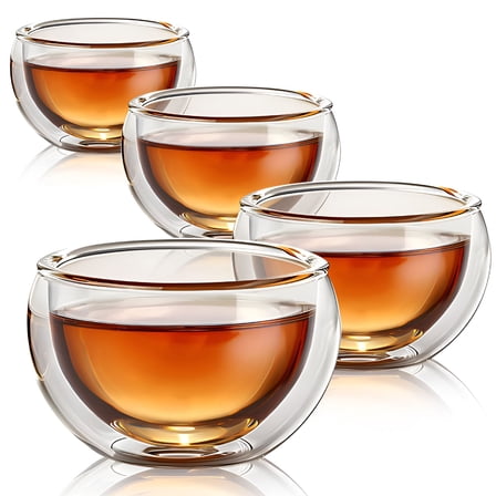 ACDANC 4 Pack Double Walled Glass Teacups Insulated Glasses - (3.4oz / 1ml) Heatproof Borosilicate Tea Cup,Mini Espresso Cups Gift Box