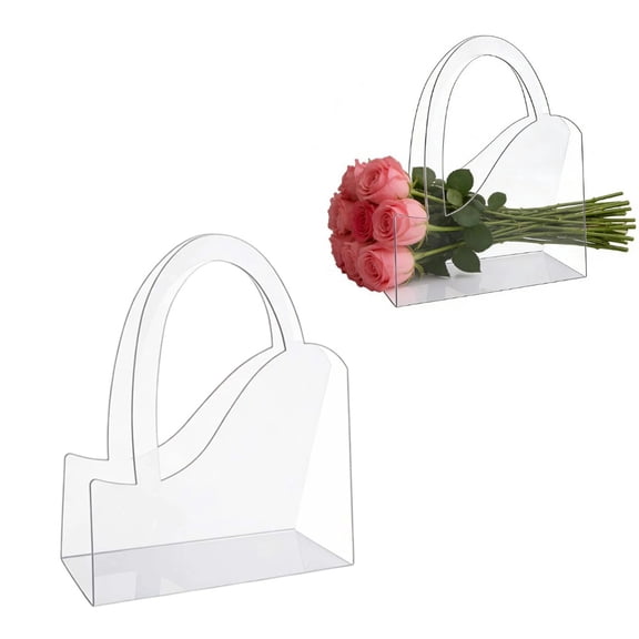Transparent Flower Packaging Bags with Handles for Bouquets, Clear PET Florist Gift Bags for Bridal Shower Events 13.7L11.8W4.7H Inch