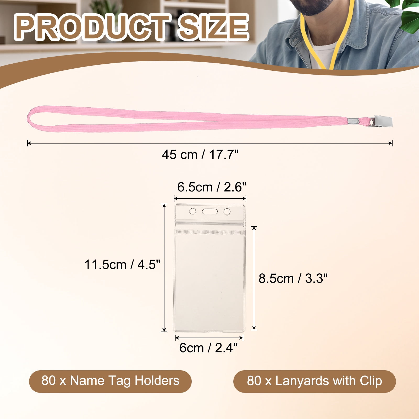 Uxcell 80 Set Name Tag Holders with Lanyard, Plastic Waterproof Badge Holder with Alligator Clip Lanyards for ID Badges Office Teacher Events Meetings, Pink(3x2 Inch)