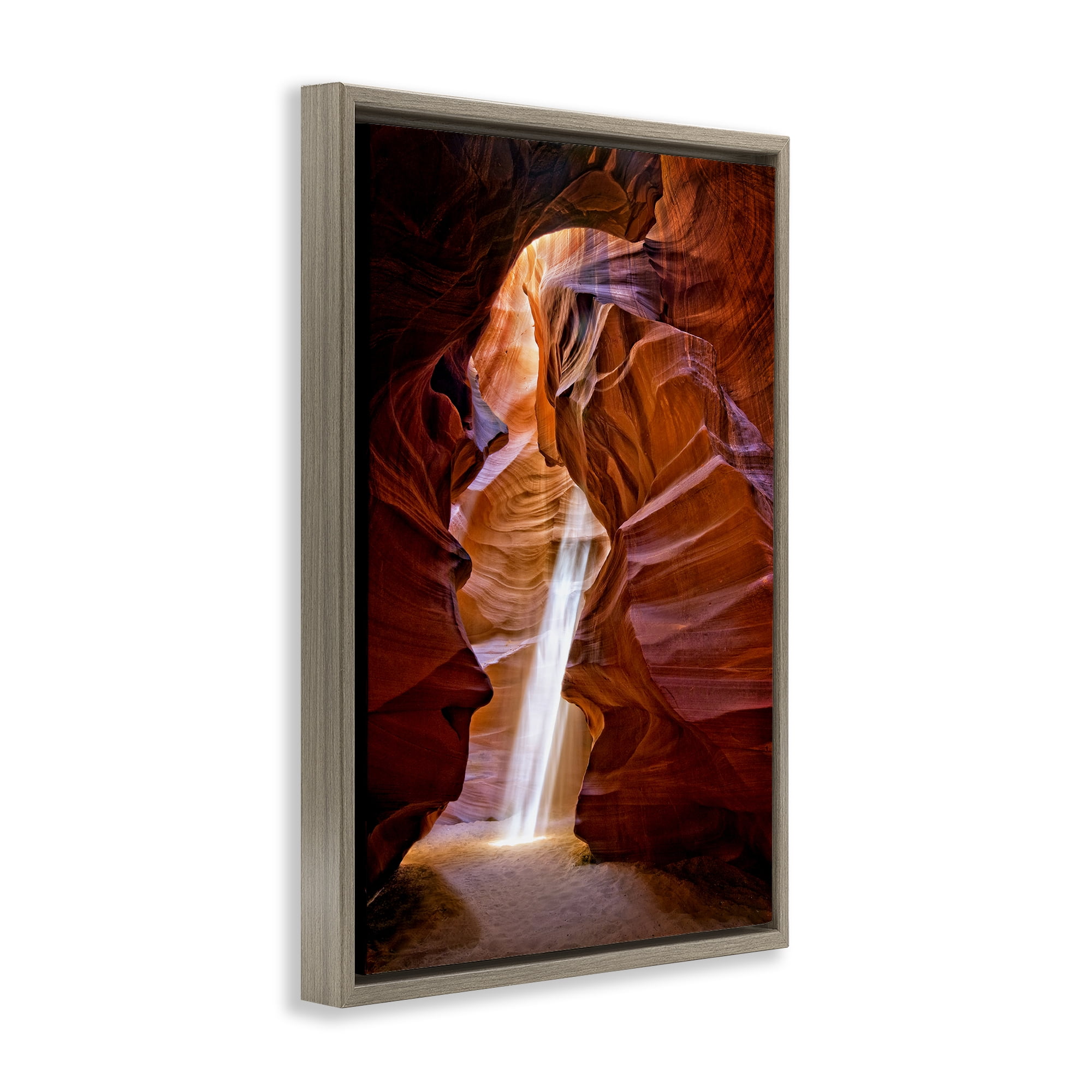 Stupell Industries Sun Rays in Beach Cavern Landscape & Nature Photography Brown Floater Framed Canvas Art Print Wall Art, 21 x 31