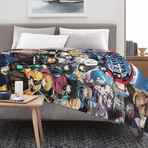 Demon Slayer Hashira Fleece Throw Zenitsu Nezuko Pattern Cozy Lightweight for Home Travel Thanksgiving Birthday Christmas Gift