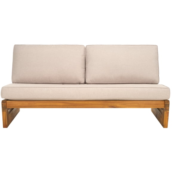 SAFAVIEH Chester Acacia Wood Outdoor Sofa, Natural/Light Grey