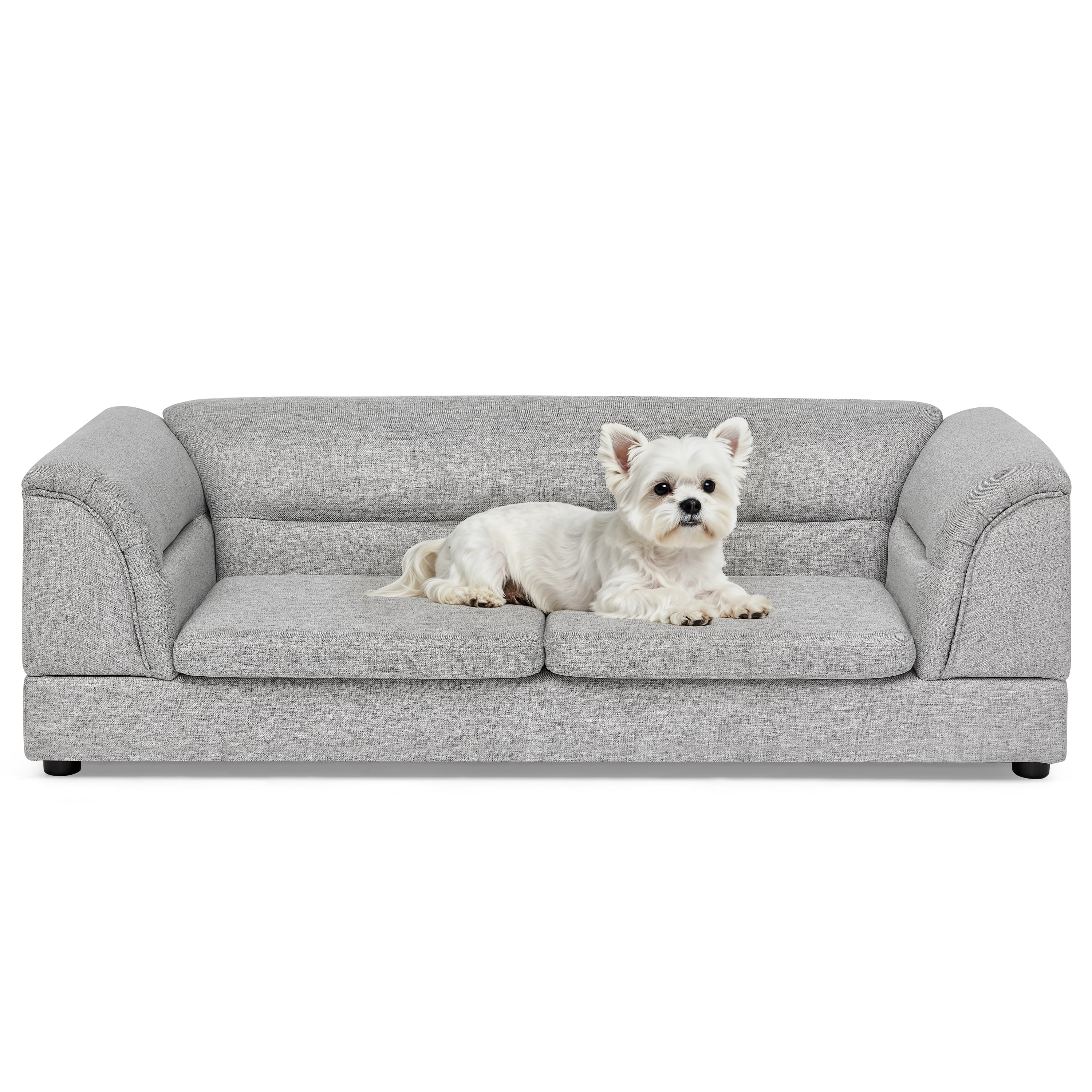 Oversized Pet Sofa, Curved Armrest Rectangular Dog Sofa, Linen Fabric Comfort Pet Couch for Large & Oversized Dogs-LIGHT GREYX