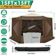 thumbnail image 3 of COBIZI 15x15 Pop up Gazebo Extra Large Screen Tent, 8-Sided Screen House for Camping, Camping Outdoor Screened Gazebo with 7 Sidewalls, Portable Hub Tent with Carrying Bag and Ground Stakes, Brown, 3 of 10