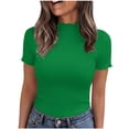 thumbnail image 3 of ClodeEU Women's Ribbed Knit Mock Neck T-Shirt, Short Sleeve Fitted Basic Top Green,Women's Plus S, 3 of 9