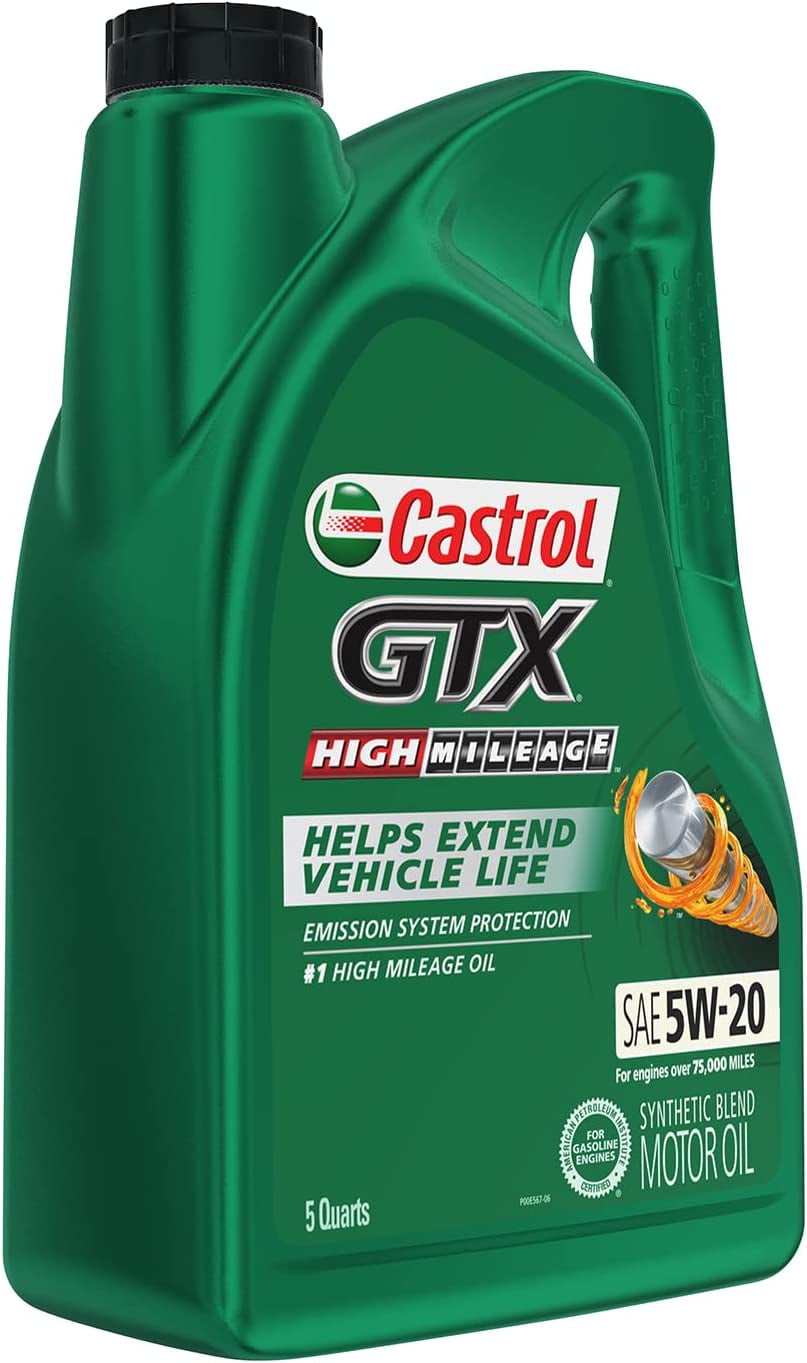 Castrol GTX High Mileage 5W-20 Synthetic Blend Motor Oil, 5 Quarts, Case of 3