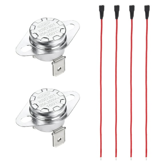 KSD301 Thermostat with Wire,25A 160℃ N.C Temperature Switch 2 Pcs