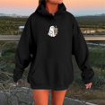 thumbnail image 2 of Women Hoodies Halloween Unisex Cute Little Ghost Print Sweatshirt Long Sleeve Pullover Tops Fall Winter Warm Apparel Black L, 2 of 5