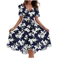 thumbnail image 5 of Uscallm Women Plus Size V Neck Short Sleeve High Low Floral Boho Midi Dresses A-Line Swing Vacation Beach Sundresses, Navy XL, 5 of 6